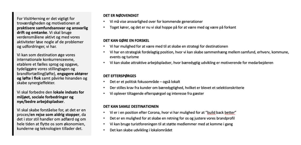 Bæredygtighed er vigtigt for VH som destination fordi